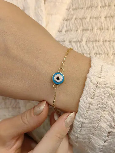 MİNELİ BALON ATAÇ ZİNCİRLİ 14 AYAR NAZAR ALTIN BİLEKLİK - Görsel 2