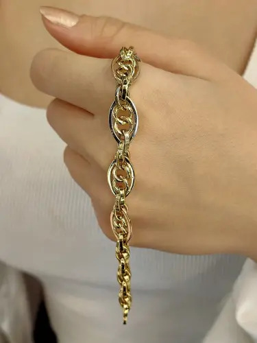 ÜÇ RENKLİ 14 AYAR ZİNCİR ALTIN BİLEKLİK - Görsel 2