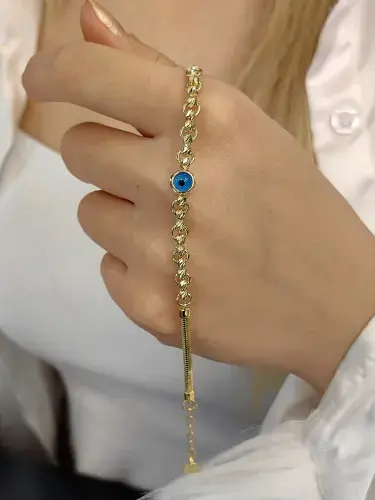 BALIK SIRTI ZİNCİRLİ İTALYAN DORİKA TOPLU 14 AYAR NAZAR ALTIN BİLEKLİK - Görsel 2