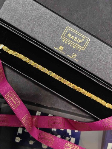 14 AYAR PUL ZİNCİR ARPA TARZ ALTIN BİLEKLİK - Görsel 3