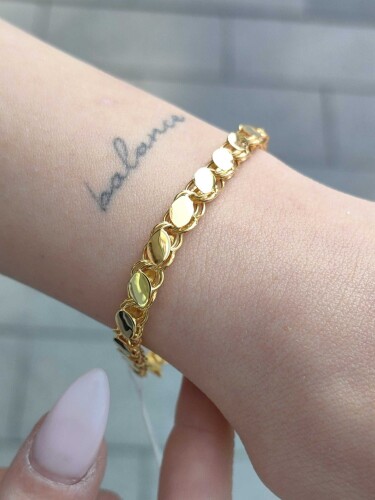 14 AYAR PUL ZİNCİR ARPA MODEL ALTIN BİLEKLİK XKNY02130 - Görsel 4