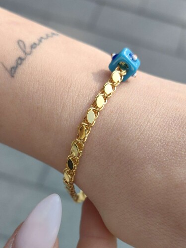 14 AYAR PUL ZİNCİR ARPA MODEL ALTIN BİLEKLİK XKNY02129 - Görsel 3