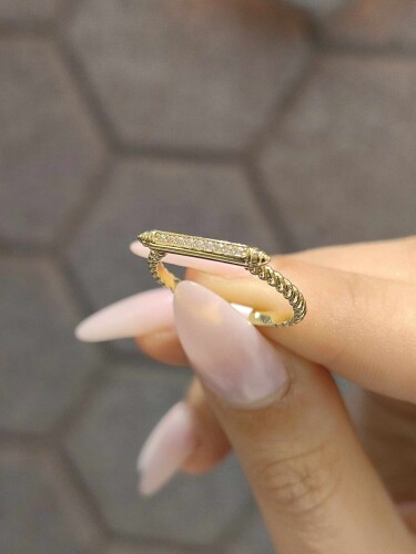 14 AYAR BURGULU TAŞLI MODEL MİNİMAL YÜZÜK - Görsel 2