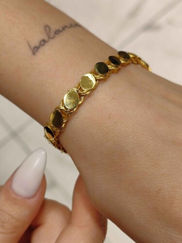 14 AYAR PUL ZİNCİR ARPA TARZ ALTIN BİLEKLİK - Görsel 5