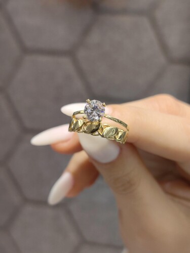 14 AYAR PUL DETAYLI TWİN ALTIN YÜZÜK - Görsel 2