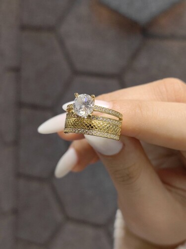 14 AYAR KALEMLİ ÖZEL TASARIM TWİN ALTIN YÜZÜK - Görsel 2