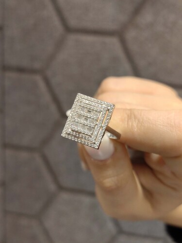 14 AYAR BEYAZ ALTIN ÖZEL TASARIM BAGET ALTIN YÜZÜK - Görsel 5