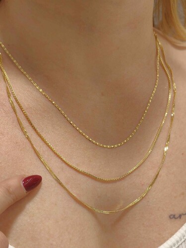 14 AYAR TARZ IŞILTI KOMBİN ZİNCİR ÖZEL TASARIM ALTIN KOLYE - Görsel 2