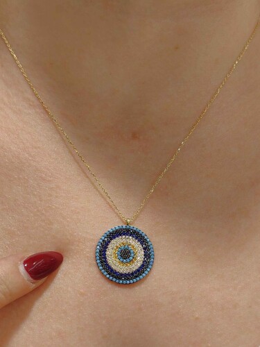 14 AYAR NAZAR MODEL TARZ ALTIN KOLYE - Görsel 2