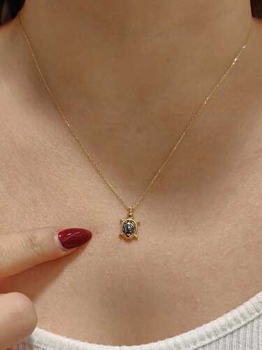 14 AYAR KAPLUMBAĞA MODEL TARZ ALTIN KOLYE - Görsel 3