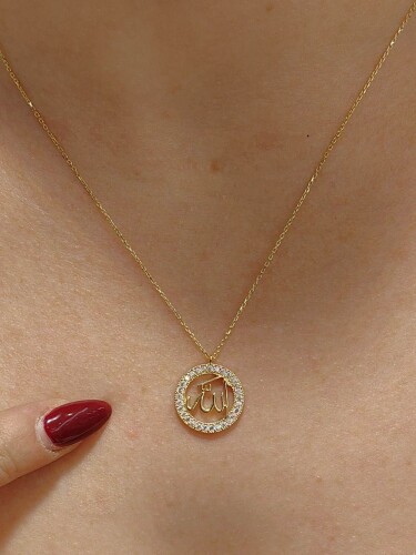 TAŞLI ALLAH LAFZI MODEL ALTIN KOLYE 14 AYAR - Görsel 3