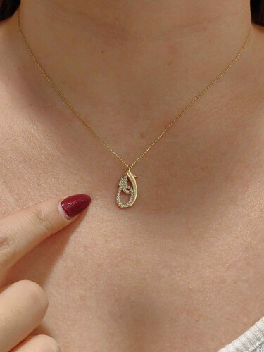 14 AYAR ELİF VE VAVLI MODEL ALTIN KOLYE - Görsel 3