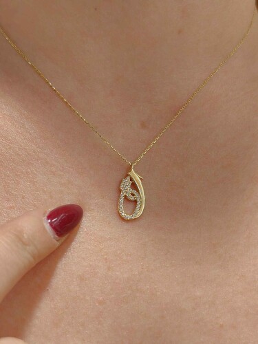 14 AYAR ELİF VE VAVLI MODEL ALTIN KOLYE - Görsel 2