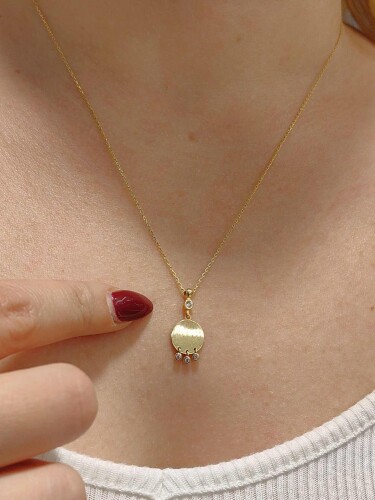 14 AYAR TAŞLI PLAKA MODEL TARZ ALTIN KOLYE - Görsel 3