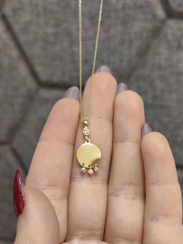 14 AYAR TAŞLI PLAKA MODEL TARZ ALTIN KOLYE - Görsel 2