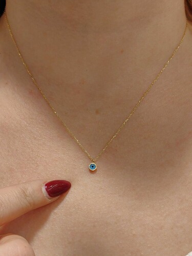 14 AYAR ZARİF NAZAR BONCUK MODEL TARZ ALTIN KOLYE - Görsel 3