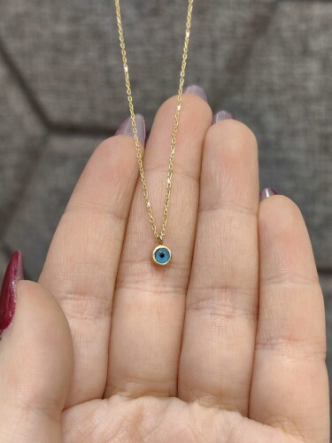 14 AYAR ZARİF NAZAR BONCUK MODEL TARZ ALTIN KOLYE - Görsel 2