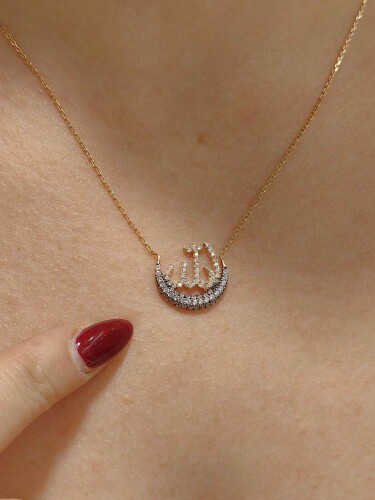 TAŞLI ALLAH LAFZI MODEL ALTIN KOLYE 14 AYAR - Görsel 3