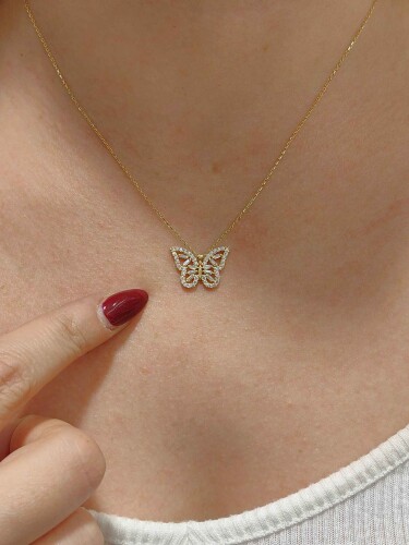 KELEBEK MODEL ALTIN KOLYE 14 AYAR - Görsel 2