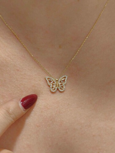 KELEBEK MODEL ALTIN KOLYE 14 AYAR - Görsel 3