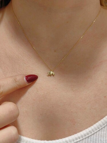 14 AYAR FİL FİGÜRLÜ MİNİMAL ALTIN KOLYE - Görsel 2