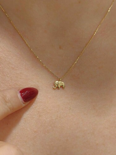 14 AYAR FİL FİGÜRLÜ MİNİMAL ALTIN KOLYE - Görsel 3