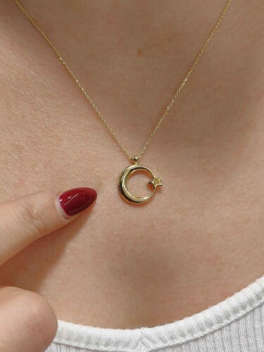 14 AYAR AY YILDIZ MODEL TARZ ALTIN KOLYE - Görsel 2