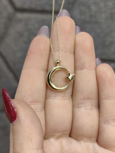 14 AYAR AY YILDIZ MODEL TARZ ALTIN KOLYE - Görsel 3