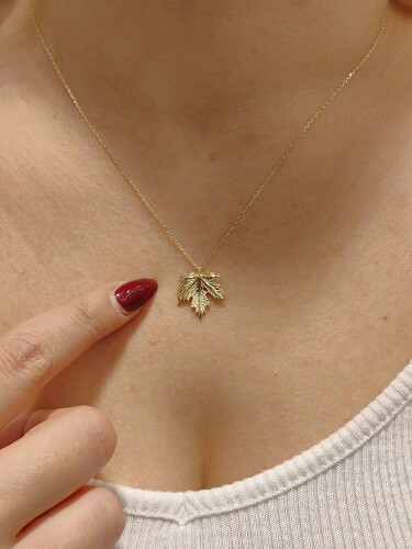 14 AYAR ÇINAR YAPRAĞI MODEL TARZ ALTIN KOLYE - Görsel 2