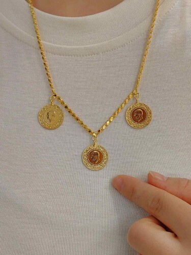 22&14 AYAR 3 ÇEYREK ARPA PUL ZİNCİRLİ ÖZEL TASARIM KOLYE - Görsel 2