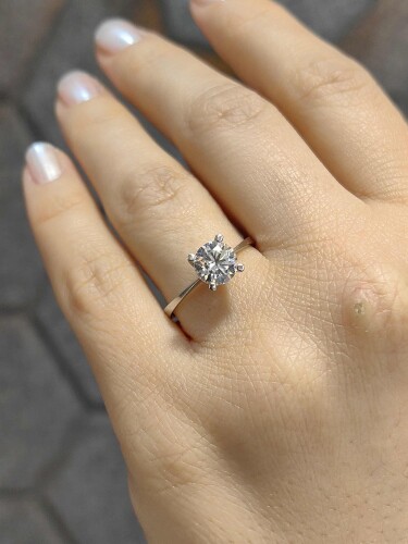 14 AYAR BEYAZ ALTIN TEKTAŞ ALTIN YÜZÜK - Görsel 2