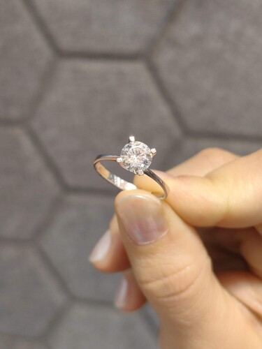 14 AYAR BEYAZ ALTIN TEKTAŞ ALTIN YÜZÜK - Görsel 3