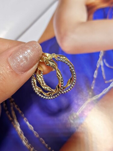 14 AYAR DALGALI DORİKA ALTIN KÜPE - Görsel 3