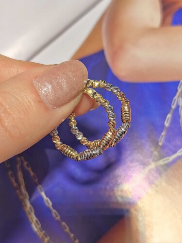 14 AYAR DÜĞÜM DORİKA ALTIN KÜPE - Görsel 2