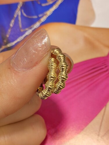 14 AYAR KEMİK MODEL HALKA ALTIN KÜPE - Görsel 2