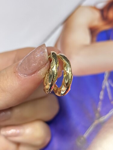 14 AYAR BURGULU HALKA ALTIN KÜPE - Görsel 2