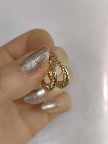 14 AYAR İSTİRİDYE HALKA ALTIN KÜPE - Görsel 2