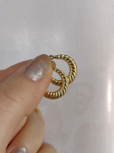 14 AYAR İSTİRİDYE HALKA ALTIN KÜPE - Görsel 3