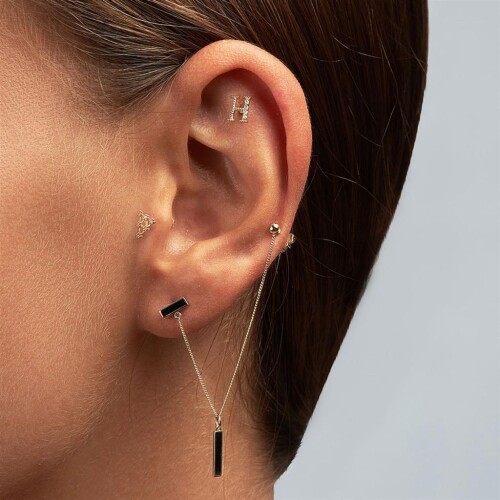 14 AYAR PİANO RHYTHM İKİLİ KOMBIN TEK ALTIN KÜPE PXE0075 - Görsel 3