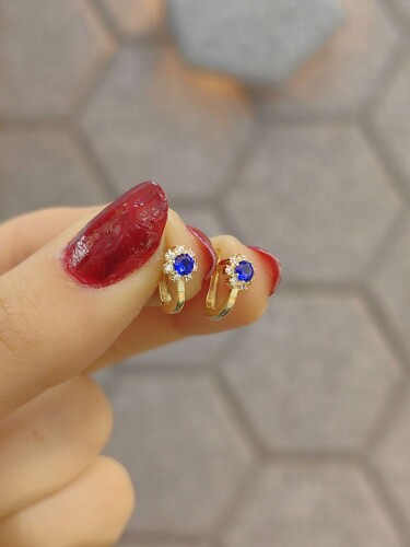 14 AYAR LACİVERT TAŞLI ÖZEL TASARIM ALTIN BEBEK KÜPE - Görsel 2