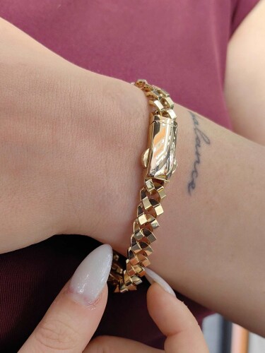 FİZYON İÇİ DOLU TOKA KİLİTLİ GURMET 14 AYAR ÖZEL TASARIM GURMET ZİNCİR ALTIN BİLEKLİK - Görsel 3