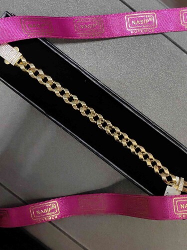 SERAMİK FİZYON TOKA KİLİTLİ 14 AYAR TAŞLI MODEL GURMET ZİNCİR ALTIN BİLEKLİK - Görsel 3