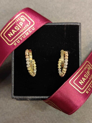 14 AYAR RENKLİ DORİKA HALKA ALTIN KÜPE - Görsel 2