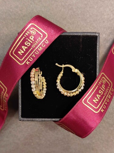 14 AYAR RENKLİ DORİKA HALKA ALTIN KÜPE - Görsel 3