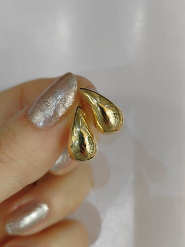 14 AYAR DAMLA MODEL VİDALI ALTIN KÜPE - Görsel 3