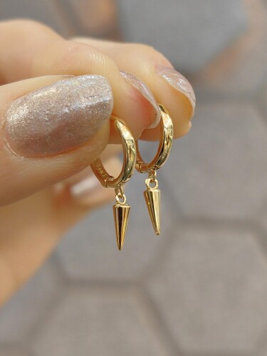 14 AYAR SALLANTILI ÇİVİ MODEL SHAKİRA ALTIN KÜPE - Görsel 3