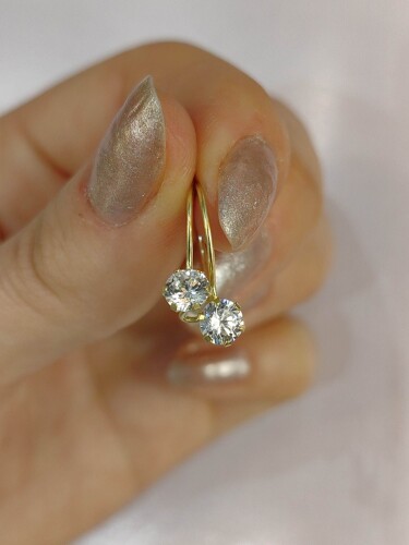 14 AYAR MENGEÇLİ ÖZEL TASARIM TEKTAŞ ALTIN KÜPE XKUP02573 - Görsel 2