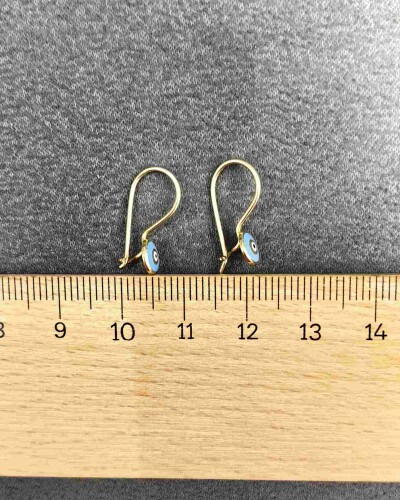 14 AYAR TURKUAZ NAZAR BONCUĞU MENGEÇLİ ALTIN KÜPE - Görsel 3