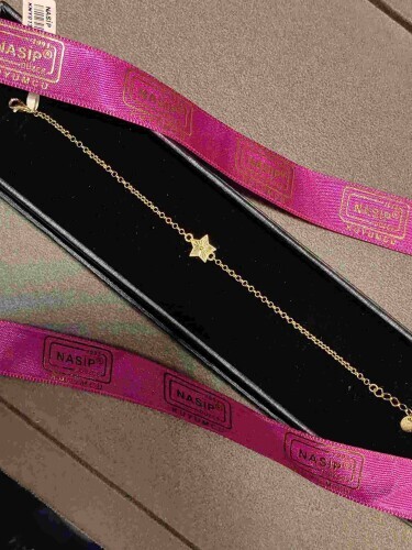 DOÇ ZİNCİRLİ KALEMLİ YILDIZ FİGÜRLÜ 14 AYAR ALTIN TARZ BİLEKLİK - Görsel 3