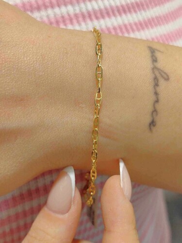 VİYANA ZİNCİR MİNİMAL TASARIM 14 AYAR ALTIN ZİNCİR BİLEKLİK - Görsel 2